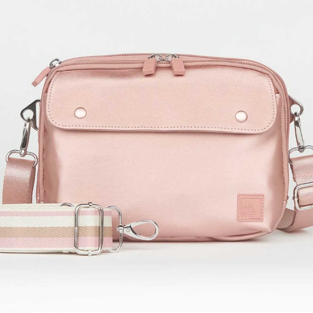 Elegant Pink Crossbody Bag with Striped Strap